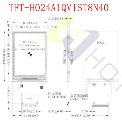 500cd/M2 2.4 ইঞ্চি TFT LCD ডিসপ্লে 480X640 SPI ইন্টারফেস জন্য ইন্সট্রুমেন্টেশন TFT-H024A13VGIST5N40