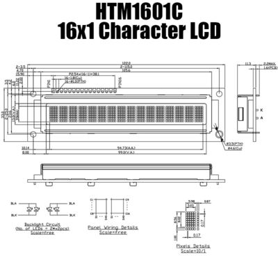 MCU ইন্টারফেস HTM1601C সহ একরঙা চরিত্র LCD মডিউল 1X16