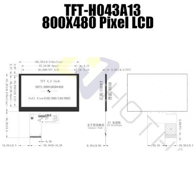 800x480 LVDS 4.3 ইঞ্চি TFT ডিসপ্লে সূর্যালোক পাঠযোগ্য TFT-H043A13SVIST6N40