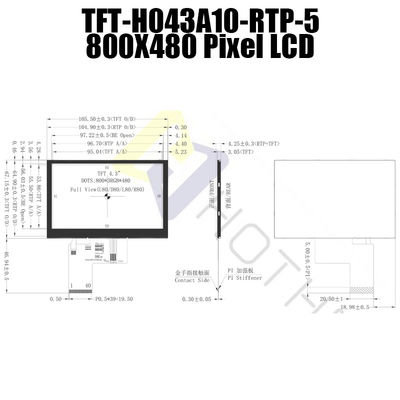 3.3V প্রতিরোধী LCD 4.3 ইঞ্চি, 800x480 LCD TFT 4.3 ইঞ্চি TFT-H043A10SVIST5R40