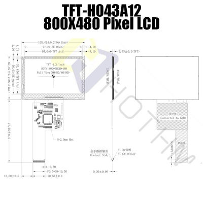 IC ST7262 রঙ 4.3 ইঞ্চি TFT LCD মডিউল 800x480 TFT-H043A12SVILT5N40