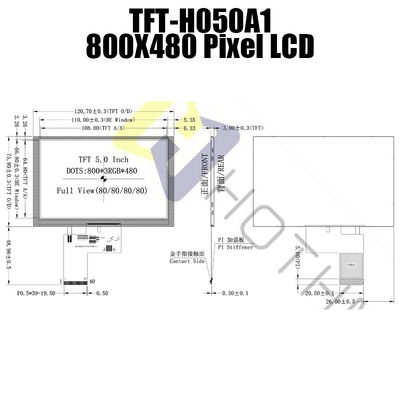 IC 7262 রঙিন TFT টাচ ডিসপ্লে বহুমুখী 5.0 ইঞ্চি 800x480 ডট TFT-H050A1SVIST6N40