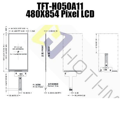 উল্লম্ব 5 ইঞ্চি TFT LCD ডিসপ্লে 480x854 ডট IC ST7701S/TFT-H050A11FWIST5N20