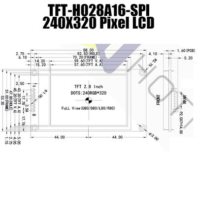 2.8 ইঞ্চি 240x320 SPI TFT LCD মডিউল ST7789V সূর্যালোক পাঠযোগ্য TFT028A16-SPI