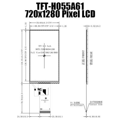 MIPI 720x1280 IPS TFT LCD ডিসপ্লে 5.5 ইঞ্চি FT6336G/TFT-H055A61HDINVKN40