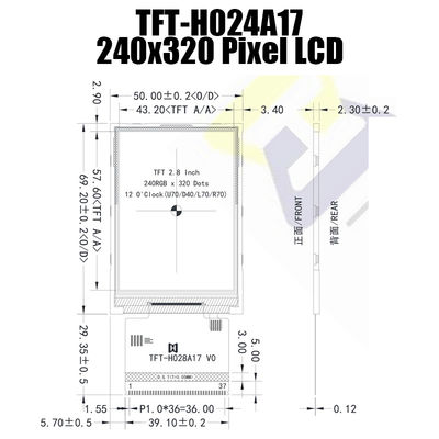 2.8 ইঞ্চি MCU ডিসপ্লে TFT LCD 240x320 ডট 250cd/M2 সহ IC ST7789 TFT-H028A17QVTST2N37