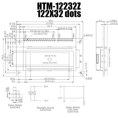 সাদা ব্যাকলাইট HTM12232Z সহ 122X32 গ্রাফিক LCD মডিউল STN ডিসপ্লে