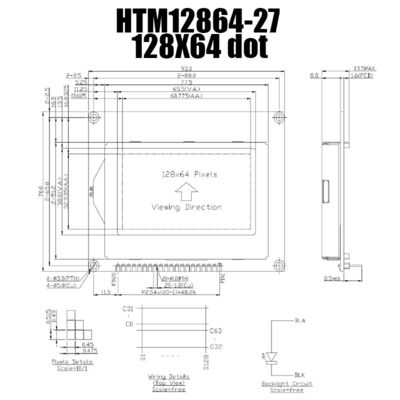 সাদা ব্যাকলাইট সহ 128X64 20PIN গ্রাফিক LCD মডিউল ST7565R