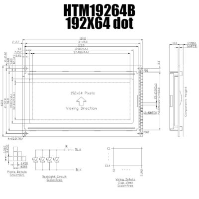 সাদা ব্যাকলাইট HTM19264B সহ 192X64 KS0108 গ্রাফিক LCD মডিউল ডিসপ্লে