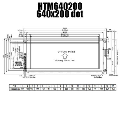 সাদা ব্যাকলাইট HTM640200 সহ 640x200 টেকসই গ্রাফিক LCD মডিউল DFSTN