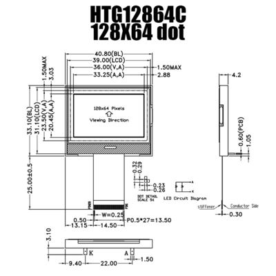 হোয়াইট সাইড ব্যাকলাইট HTG12864C সহ টেকসই 128X64 COG LCD মডিউল গ্রাফিক ST7565R