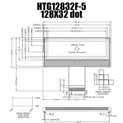 128X32 গ্রাফিক COG LCD ST7565R | সাদা ব্যাকলাইট/HTG12832F-5 সহ FSTN + ডিসপ্লে