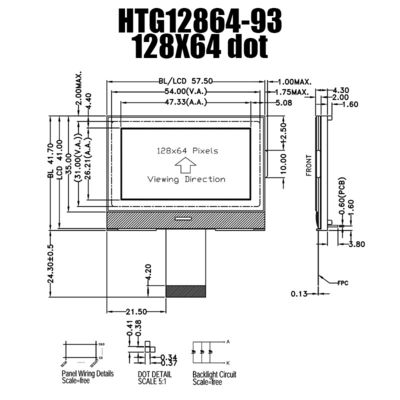সাদা সাইড ব্যাকলাইট HTG12864-93 সহ 128X64 ধূসর LCD গ্রাফিক ডিসপ্লে মডিউল