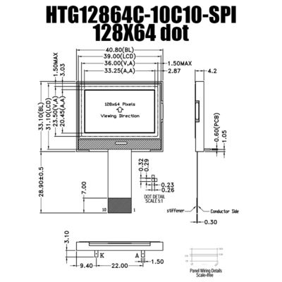 128X64 COG LCD মডিউল ST7567 SPI FSTN ডিসপ্লে সহ হোয়াইট সাইড ব্যাকলাইট HTG12864C-SPI