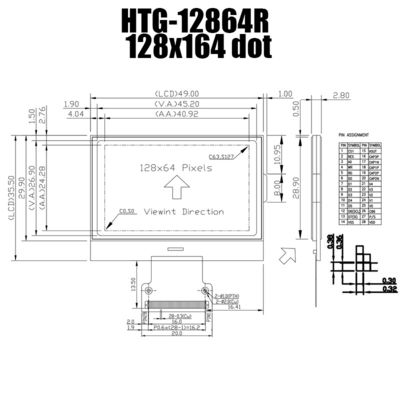 গ্রাফিক 128X64 COG LCD মডিউল ST7565R পজিটিভ গ্রে রিফ্লেক্টিভ