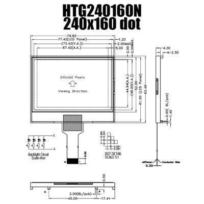 সাইড হোয়াইট ব্যাকলাইট HTG240160N সহ 240x160 LCD গ্রাফিক ডিসপ্লে মডিউল ST7529