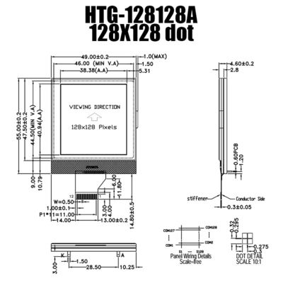 128X128 চিপ অন গ্লাস LCD, UC1617S একরঙা গ্রাফিক LCD ডিসপ্লে HTG128128A