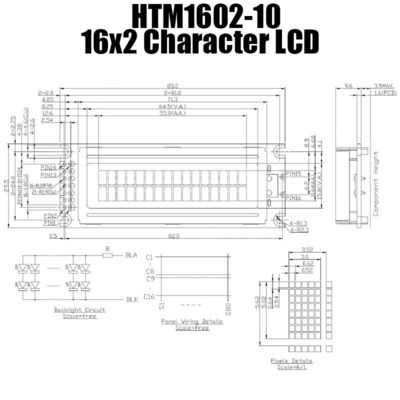 বহুমুখী 16x2 LCD ডিসপ্লে, হলুদ সবুজ LCM ডিসপ্লে মডিউল HTM1602-10