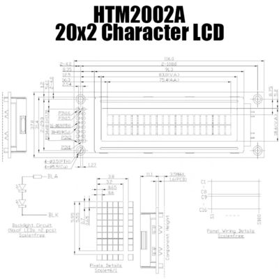 সবুজ ব্যাকলাইট HTM2002A সহ 20x2 MCU অক্ষর LCD মডিউল ব্যবহারিক