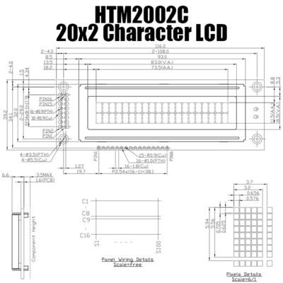 ব্যবহারিক 20x2 LCD ক্যারেক্টার মডিউল, হলুদ সবুজ STN LCD মডিউল HTM2002C