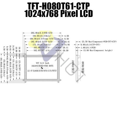 ক্যাপাসিটিভ টাচ TFT-080T61SVHDVNSDC সহ 8 ইঞ্চি 1024x768 HDMI LCD প্যানেল
