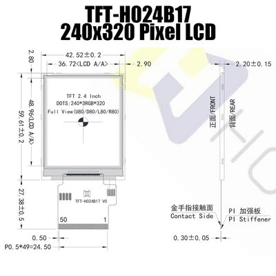 2.4 ইঞ্চি 240x320 SPI TFT মডিউল, IC ST7789 সূর্যালোক পাঠযোগ্য LCD TFT-H024B17QVIST6N50