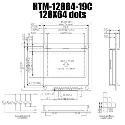 সাদা ব্যাকলাইট HTM12864-19C সহ 128X64 FSTN গ্রাফিক LCD মডিউল