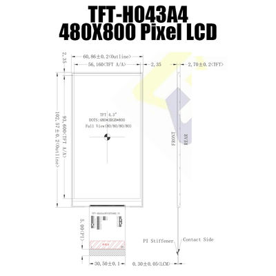 সূর্যালোক পাঠযোগ্য TFT LCD মডিউল 4.3 ইঞ্চি 480x800 NT35510 TFT_H043A4WVIST5N60