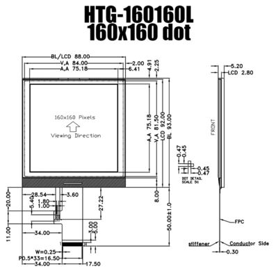 160X160 স্কোয়ার COG LCD মডিউল FSTN ডিসপ্লে সাইড হোয়াইট ব্যাকলাইট HTG160160L