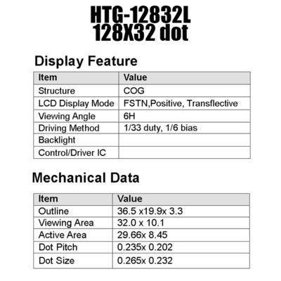 সাদা সাইড ব্যাকলাইট HTG12832L সহ 128X32 গ্রাফিক COG LCD মডিউল ST7565R