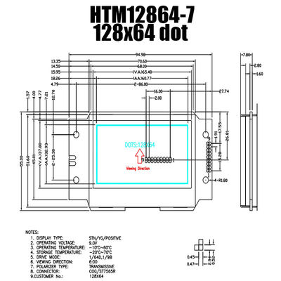 128X64 SPI গ্রাফিক LCD মডিউল ST7565R হোয়াইট সাইড ব্যাকলাইট HTM12864-7 সহ
