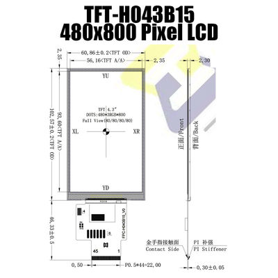 4.3 ইঞ্চি TFT LCD ডিসপ্লে মডিউল 480X800 যন্ত্রের জন্য প্রস্তুতকারক