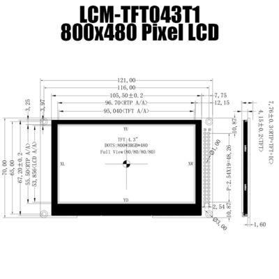 কন্ট্রোলার বোর্ড SSD1963 সহ 4.3 ইঞ্চি 800x480 IPS TFT LCD প্যানেল